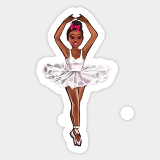 African American ballerina in white tutu and pink bow - brown skin ballerina Sticker